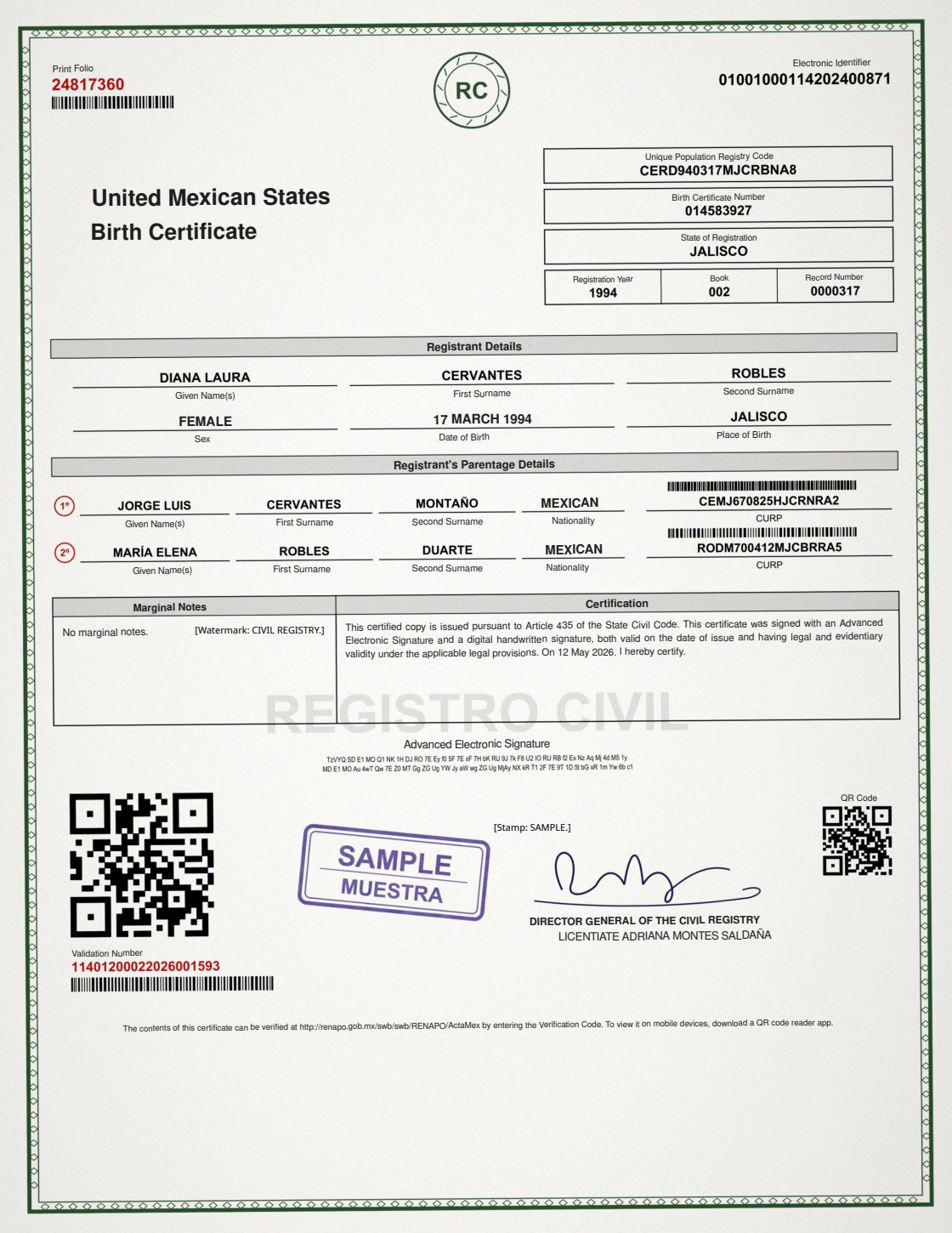 Translation: the same certificate in English, shown above the line.